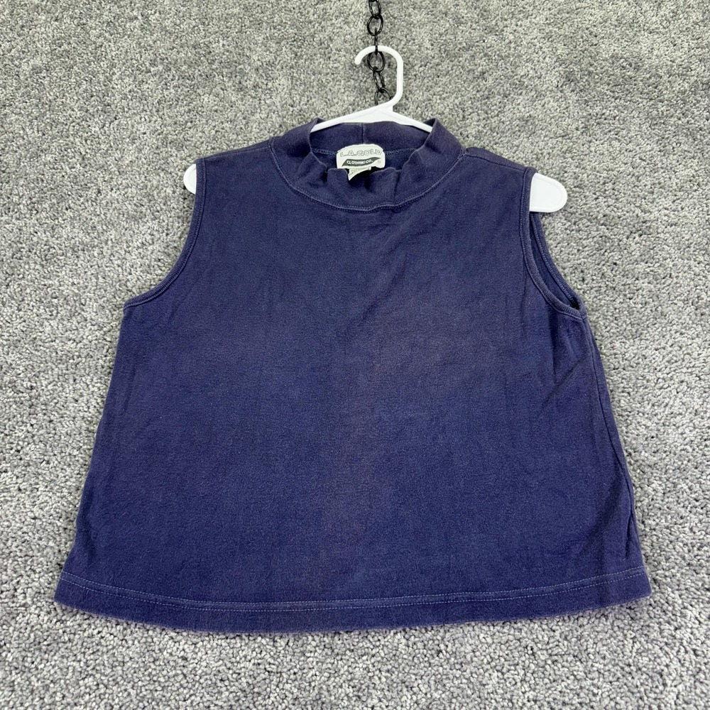L.A. GOLD Tank Top Womens Large Blue Mock Neck Sleeveless Cotton Casual Summer